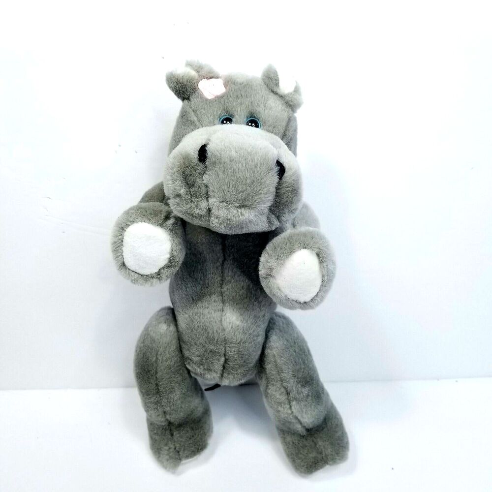TY Grace Jointed Hippo 12" Plush Attic Treasures Stuffed Animal Grey Poseable